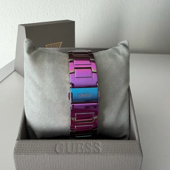 GUESS Women's Iridescent Pink-Purple Crystal Accent Bracelet Watch - Picture 2 of 3